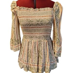 Les Amis Stretch Square Bodice Baby Doll 3/4 Sleeve Blouse Pull Over Size S.....